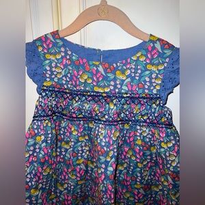 NWT Mini Boden Blue and Floral Dress w/ Smock Detail